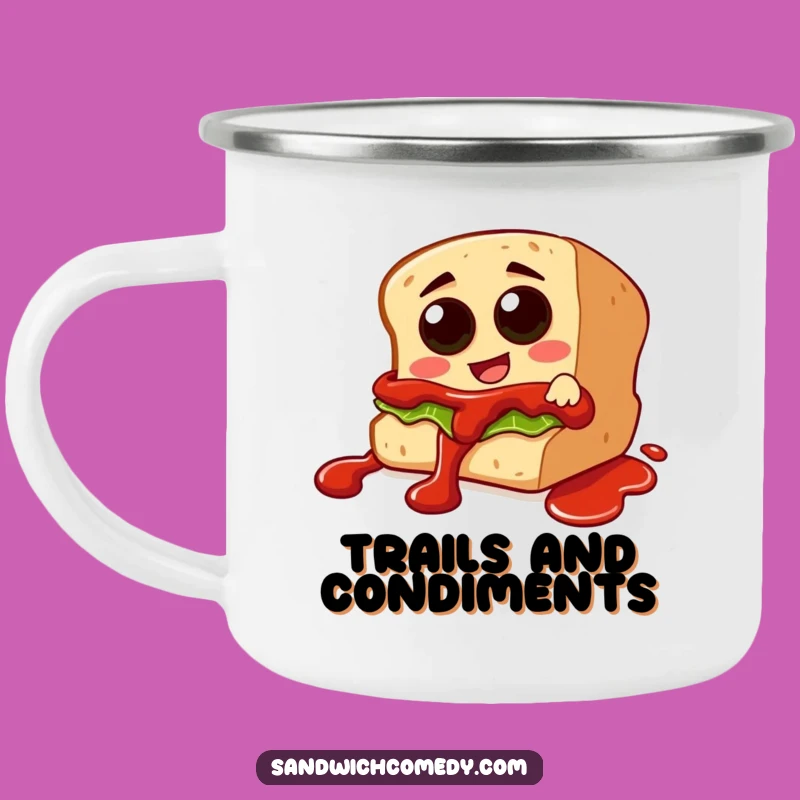 Funny Ketchup Slide Camping Mug - Adventure Sandwich Character Sliding Down