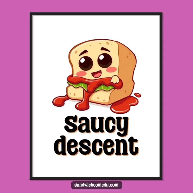 Funny Ketchup Slide Digital Art - Playful Sandwich Character Print