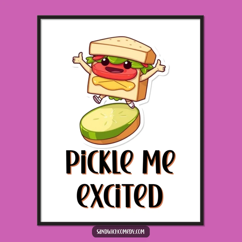 Funny Sandwich Leap Digital Art - Whimsical Character Jumping Over Pickle Print