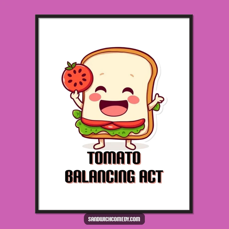 Funny Balancing Sandwich Digital Art - Whimsical Tomato Art Print