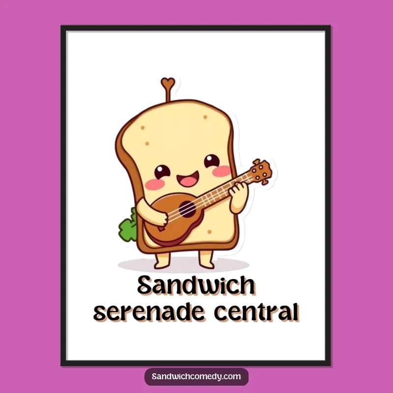 Funny Sandwich Ukulele Poster - Whimsical Foodie Wall Art Gift