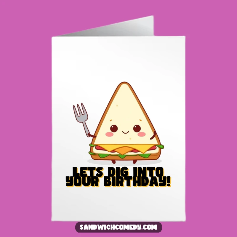 Free Printable Birthday Card: Fork-wielding Sandwich, Funny Downloadable Gift for Foodie Fun