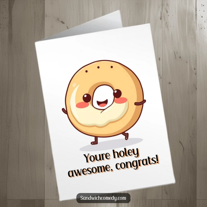 Funny Free Printable Congratulations Card: A smiling bagel with cream cheese is joyfully doing a little hop.