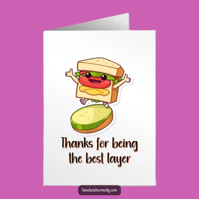 Free Printable Thank You Card: Sandwich Character's Grateful Leap - Downloadable
