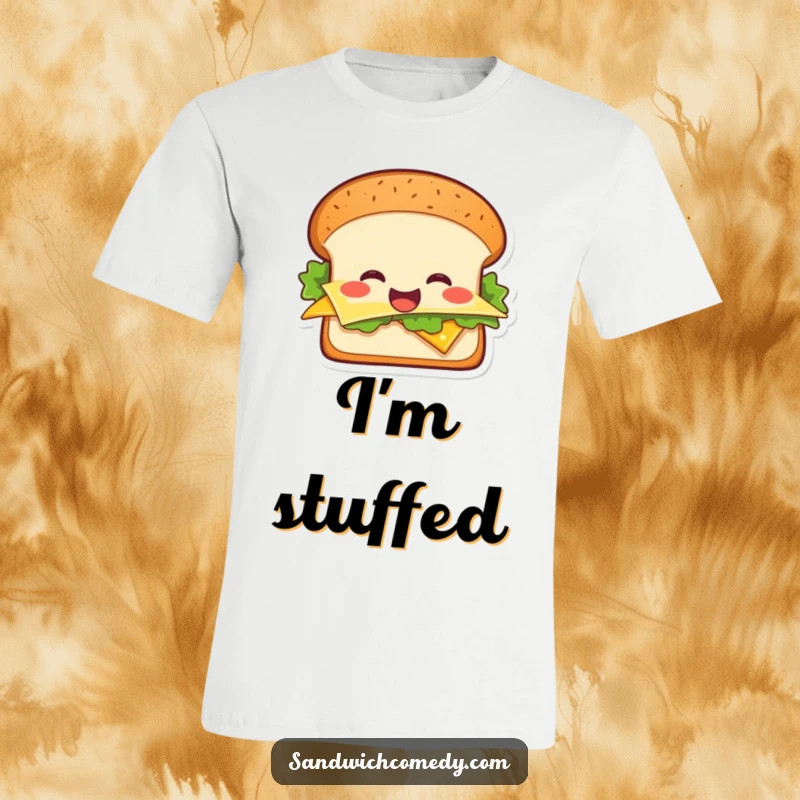 Funny cheerful sandwich t-shirt showcasing a happy sandwich with lettuce and cheese, radiating pure delight.