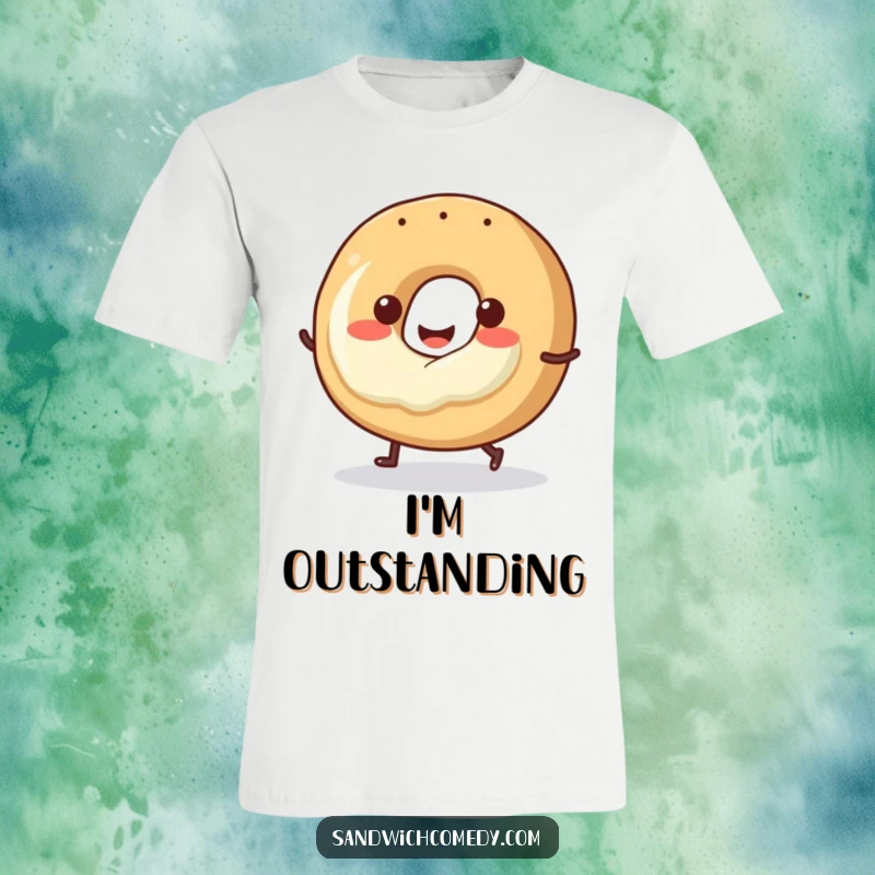 Funny bagel t-shirt featuring a smiling bagel with cream cheese doing a little hop, full of breakfast fun.