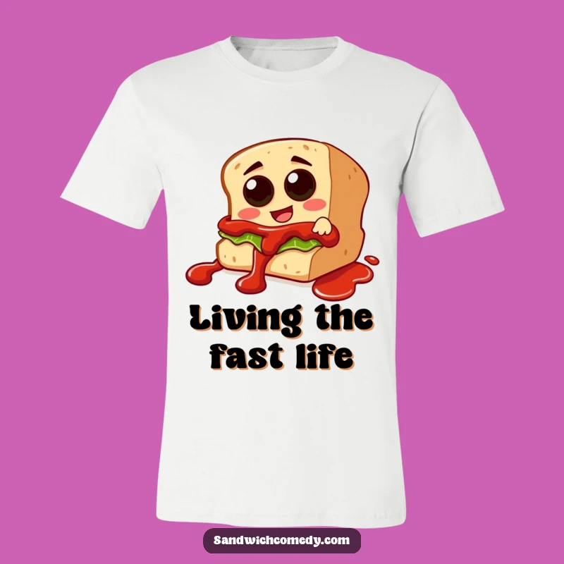 Funny Ketchup Slide T-Shirt - Sandwich Character Sliding Down Excitedly Tee
