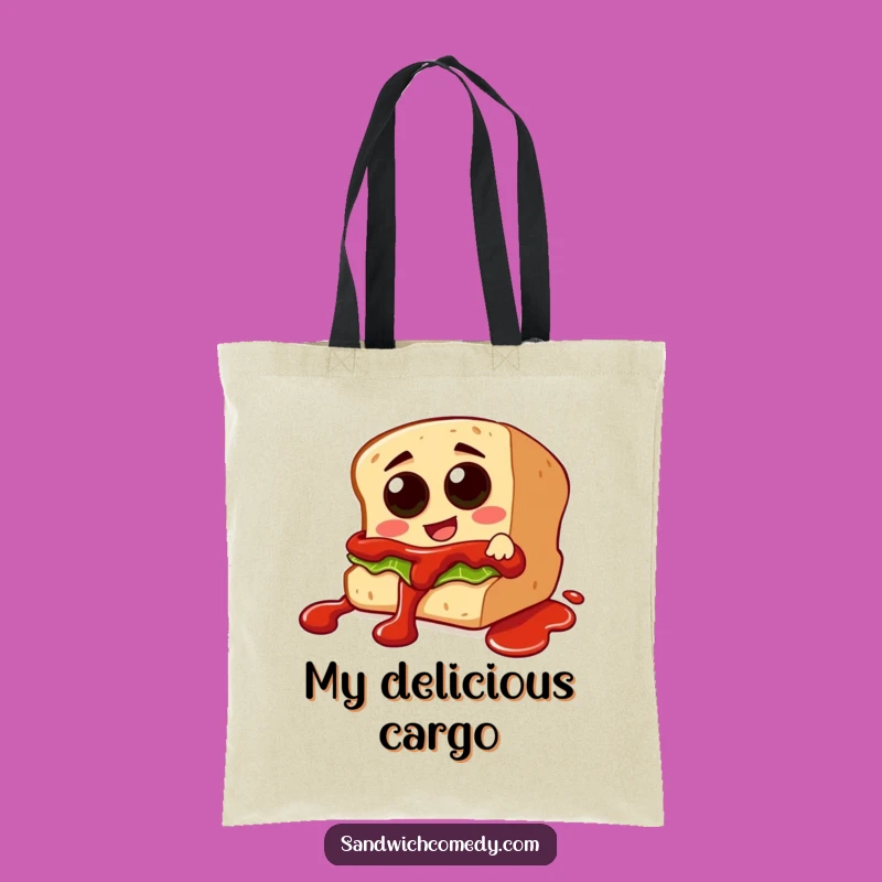 Funny Ketchup Slide Tote Bag - Durable Sandwich Character Sliding Down